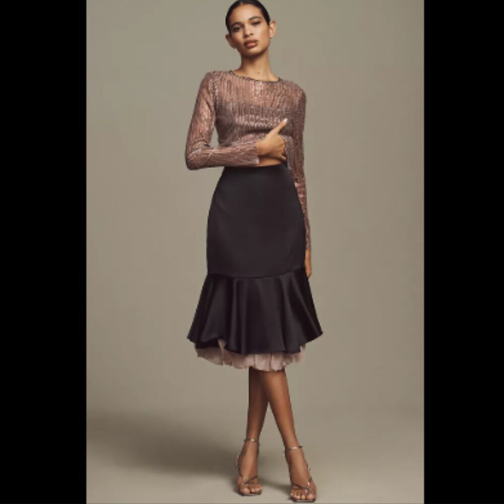 Brand New By Anthropologie Organza Bubble Slip Midi Skirt